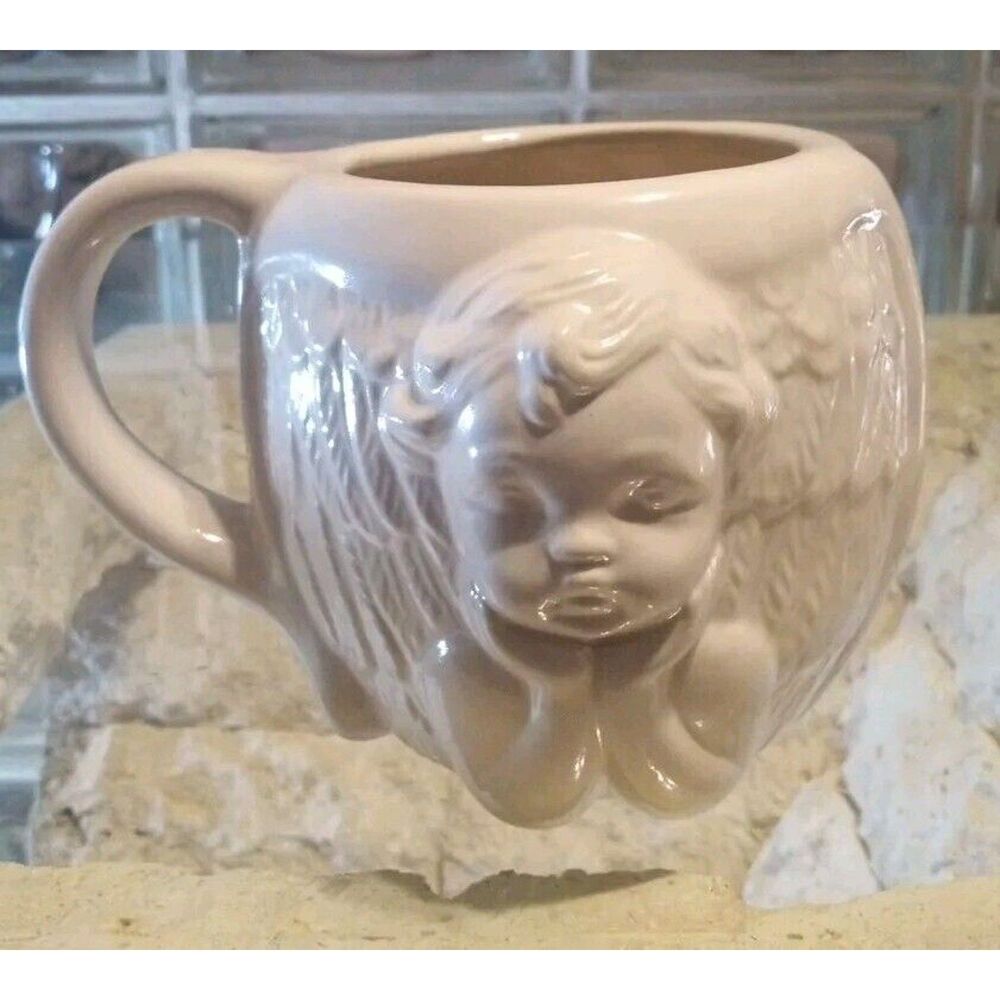 Betallic, Inc. 2 Sided Cherub Angel White Ceramic Coffee Mug 18 oz Nice VTG